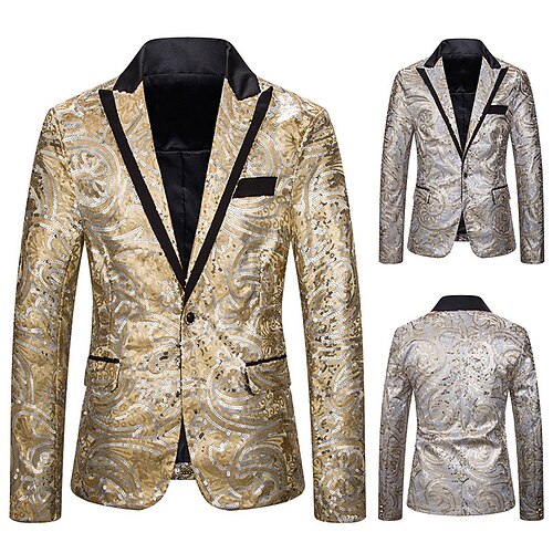 

Men's Blazer Shining Durable Casual / Daily Wedding Party Party / Cocktail events Single Breasted Turndown Gowns Comfort Leisure Jacket Outerwear Flower / Plants Pocket Printing Silver Golden / Fall