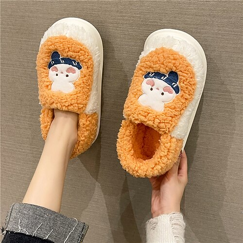 

Women's Slippers Home Indoor Shoes Winter Flat Heel Round Toe Polyester Loafer Rosy Pink Light Green Orange