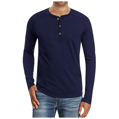 

Men's Henley Shirt Tee Solid Color Henley Green Purple Gray Black Sports WorkWear Long Sleeve Button-Down Clothing Apparel Fashion Streetwear Casual