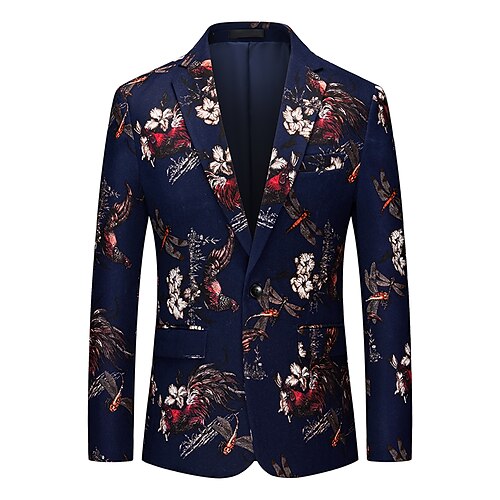 

Herre Mode Blazer Normal Standard pasform Blomstret Single Breasted En-knap Navyblå 2023