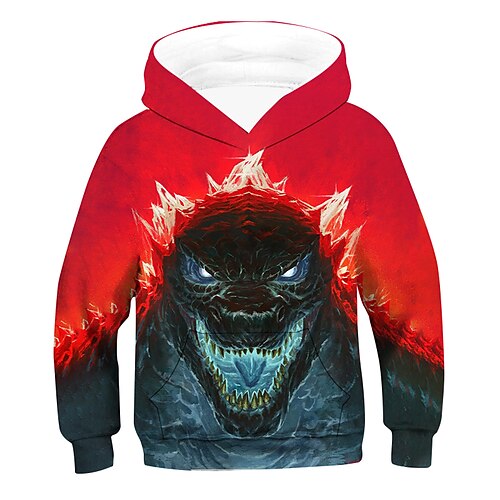 

Kids Boys Hoodie Pullover Graphic Dinosaur Pocket Sweatshirt Red Long Sleeve Children Tops Winter Fall Sports Cool Outdoor Casual Top 7-13 Years