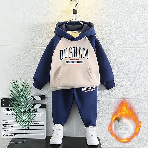 

2 Pieces Toddler Boys Hoodie & Pants Outfit Letter Long Sleeve Cotton Set Outdoor Active Daily Winter Fall 3-7 Years Khaki Navy Blue