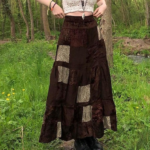 

Women's Skirt Swing Long Skirt Maxi Polyester Green 16981 Brown Skirts Drawstring Print Fashion Summer Holiday Weekend S M L