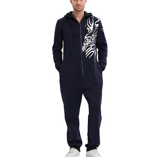 

Herre Loungewear Onesie-pyjamas camouflage Enkel Komfort Hjem Daglig Bomuldsblanding Varm Åndbart Hættetrøje Langærmet Lomme Vinter militærgrøn Navyblå