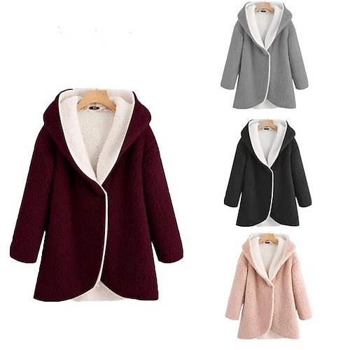 

Women's Hoodie Sweatshirt Fleece Jacket Sherpa Fleece Teddy Button Black Pink Wine Solid Color Plain Dailywear Hoodie Long Sleeve Fleece S M L XL 2XL 3XL