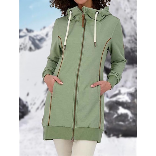 

Women's Hoodie Sweatshirt Pullover Basic Pocket Zip Up Green Solid Color Street Hoodie Long Sleeve S M L XL 2XL