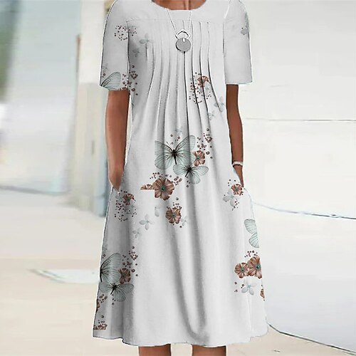 

Women's Casual Dress Shift Dress Purple Red Short Sleeve Floral Pocket Spring Summer Crew Neck 2022 S M L XL XXL 3XL