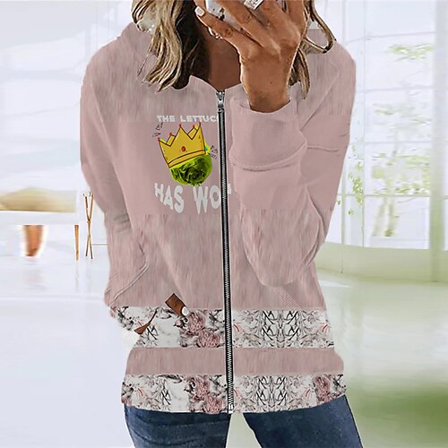 

Women's Casual Jacket Warm Breathable Outdoor Street Going out Casual Daily Zipper Full Zip Print Zipper Hoodie Preppy Style Letter Regular Fit Outerwear Long Sleeve Winter Fall Pink S M L XL XXL 3XL