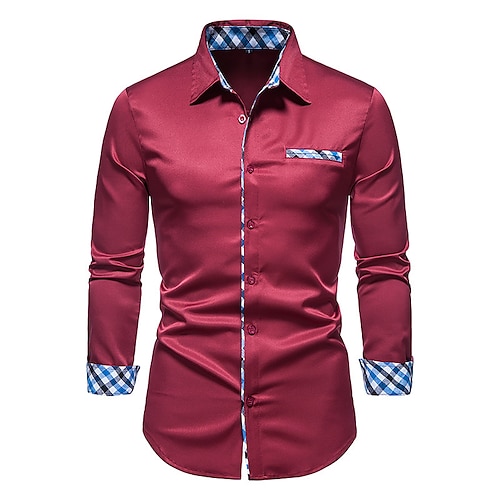 

Men's Classic Shirt Regular Fit Long Sleeve Square Neck Plaid Cotton Blend Black Burgundy Navy Blue 2022