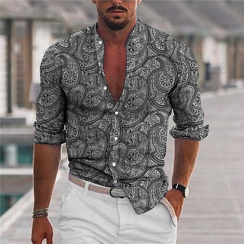 

Herren Hemd Cashewnüsse Ständer Schwarz 3D-Druck Outdoor Strasse Langarm Button-Down Bedruckt Bekleidung Modisch Designer Casual Atmungsaktiv