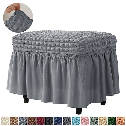 

Spandex Seersucker Ottoman Slipcover,Stretch Rectangle Footstool Cover, Washable Removable Covers for Storage Ottoman, High Spandex Protector for Foot Rest Stool