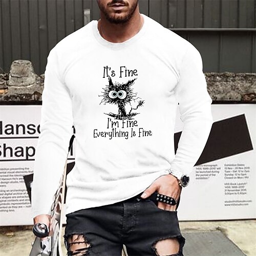 

Men's T shirt Tee Cartoon Crew Neck White Black Print Street Sports Long Sleeve Print Clothing Apparel Fashion Designer Casual Comfortable