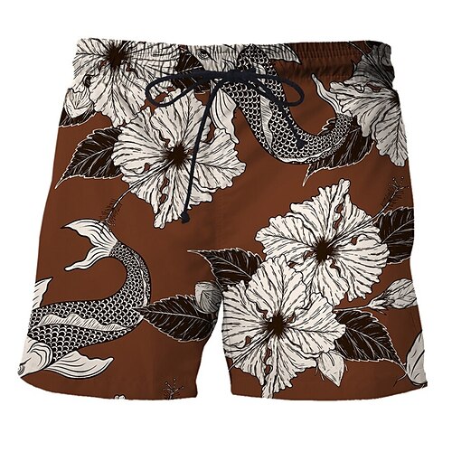 

Men's Shorts Beach Shorts 3D Print Elastic Drawstring Design Graphic Flower / Floral Breathable Soft Short Casual Daily Holiday Streetwear Designer Brown White Micro-elastic