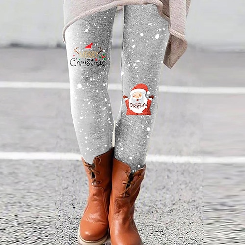 

Women's Fleece Pants Tights Leggings Thermal Underwear Black Grey Dark red Red black Christmas Christmas Casual Daily Print High Elasticity Full Length Thermal Warm Santa Claus S M L XL 2XL / Slim