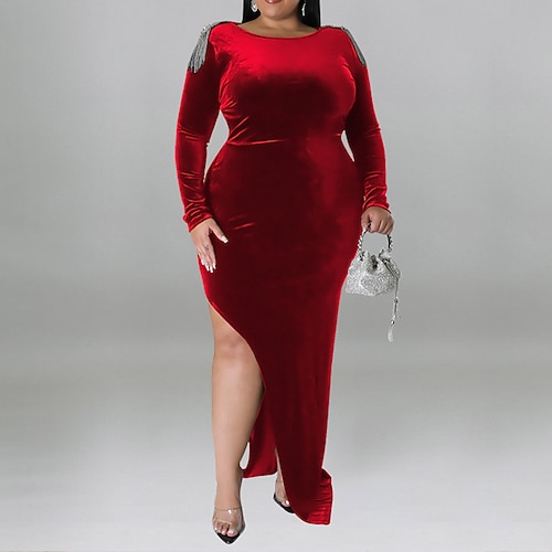 

Women's Plus Size Party Dress Pure Color Crew Neck Long Sleeve Fall Winter Stylish Elegant Prom Dress Maxi long Dress Party Dress / Velvet / Velvet Dress