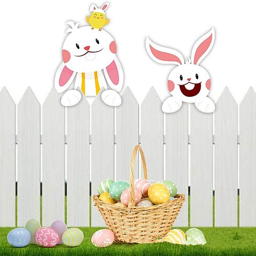 

Independent Station Is Popular Easter Color Rabbit Garden Fence Theme Peep Christmas Fence Decoration Garden Card