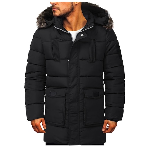 

Men's Puffer Jacket Winter Jacket Quilted Jacket Winter Coat Parka Windproof Warm Hiking Walking Solid Color Outerwear Clothing Apparel Black