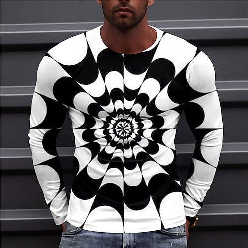 

Men's T shirt Tee Optical Illusion Graphic Prints Crew Neck Black / White 3D Print Outdoor Street Long Sleeve Print Clothing Apparel Basic Sports Designer Casual