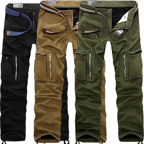 

Men's Cargo Pants Trousers Parachute Pants Multi Pocket Solid Colored Full Length Cotton Blend Casual khaki Army Green