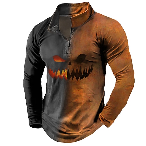 

Men's Zip Up Sweatshirt Pullover Quarter Zipper Sweatshirt Orange Half Zip Color Block Pumpkin Graphic Prints Zipper Print Daily Sports 3D Print Basic Designer Casual Spring & Fall Clothing Apparel