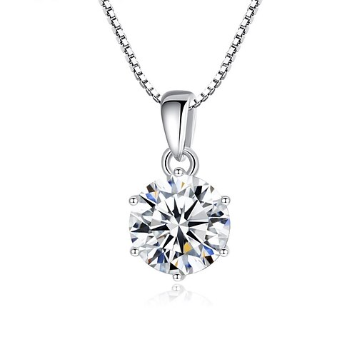 

Necklace Clear Moissanite S925 Sterling Silver Women's Fashion Simple Classic Luminous Wedding Round Necklace For Wedding Engagement