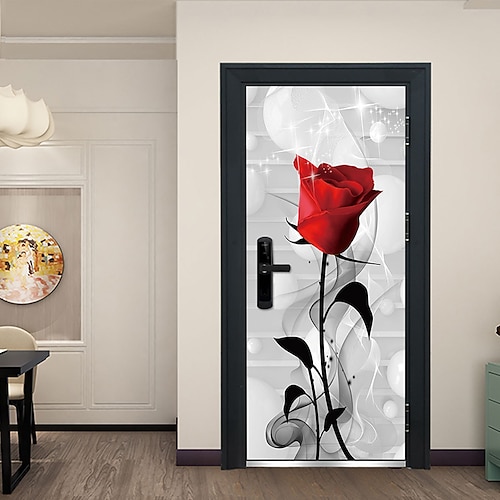 

belles roses porte autocollants décoratifs étanche porte décalcomanie décor