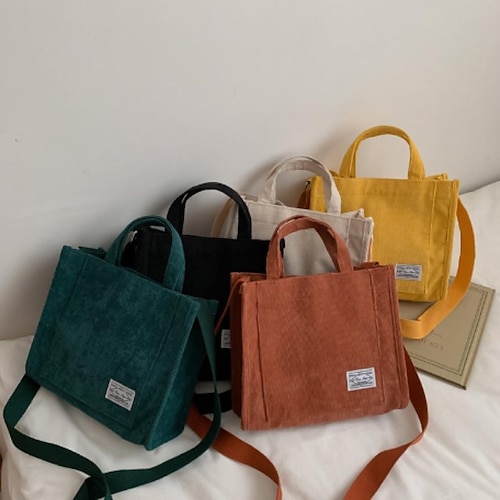 

Women's Girls' Work Bag Canvas Tote Bag Corduroy Solid Color Shopping Daily Office & Career Green Black Yellow Brick red