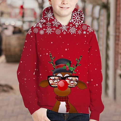 

Kids Boys Ugly Christmas Hoodie Pullover Cartoon Elk Long Sleeve Pocket Children Top Christmas Gifts Hoodie Adorable Black Red Winter 7-13 Years Fall