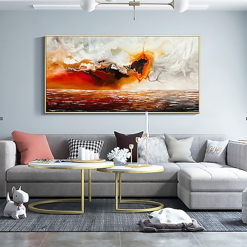 

Handmade Oil Painting Canvas Wall Art Decor Original Abstract Ocean Landscape Painting Abstract Seascape Painting for Home Decor With Stretched Frame/Without Inner Frame Painting