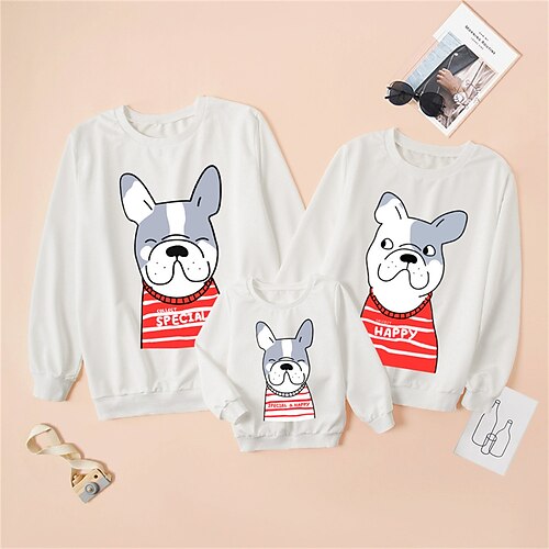 

Family Sweatshirt Dog Letter Casual Crewneck White Long Sleeve Adorable Matching Outfits