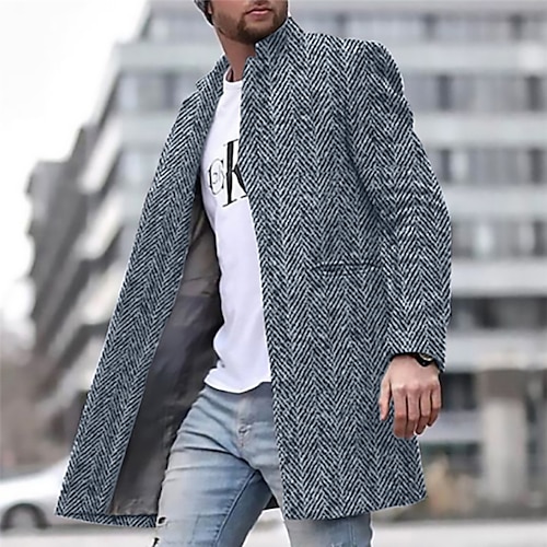 

Men's Coat With Pockets Daily Wear Vacation Going out Single Breasted Turndown Streetwear Sport Casual Jacket Outerwear Geometry Front Pocket Button-Down Print Blue / Long Sleeve