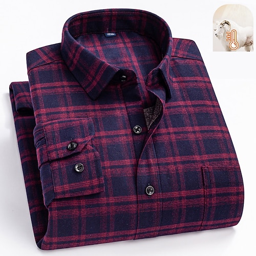 

Men's Dress Shirt Fleece Shirt Casual Shirt Plaid Square Neck Wine Green Black Yellow Fuchsia Work Street Long Sleeve collared shirts Clothing Apparel Wool Cotton Business Casual Classic Comfortable