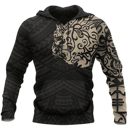 

Men's Pullover Hoodie Sweatshirt Black Hooded Animal Patterned Graphic Prints Print Daily Sports 3D Print Basic Streetwear Designer Spring & Fall Clothing Apparel Hoodies Sweatshirts Long Sleeve