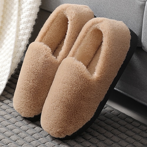 

Women's Slippers Home Fuzzy Slippers Fluffy Slippers Indoor Shoes Fleece Slippers Winter Flat Heel Round Toe Casual Canvas Faux Fur Loafer Solid Colored Black Khaki