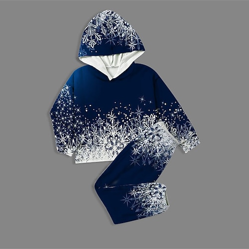 

2 Pieces Toddler Boys Ugly Christmas Hoodie & Pants Outfit Gradient Snowflake Long Sleeve Pocket Set Casual Active Daily Winter Fall 7-13 Years Blue Gold