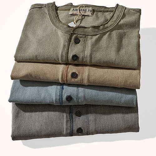 

Men's Henley Shirt Tee Solid Color Henley Blue Army Green Khaki Gray Sports WorkWear Short Sleeve Button-Down Clothing Apparel Fashion Streetwear Casual