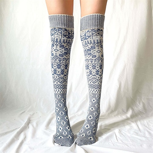 

Women's 1 Pair Stockings Casual Socks Fashion Comfort Acrylic Geometric Casual Daily Indoor Ultra Warm Winter Fall Blue Gray