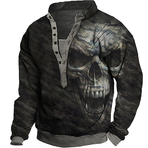 

Men's Sweatshirt Pullover Black Standing Collar Skull Graphic Prints Print Casual Daily Sports 3D Print Streetwear Designer Casual Spring & Fall Clothing Apparel Hoodies Sweatshirts Long Sleeve