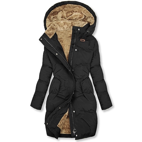 

Women's Winter Coat Fleece Lined Parka Thermal Warm Parka Zip up Heated Jacket Hooded Drawstring Elegant Street Outerwear Long Sleeve with Pocket