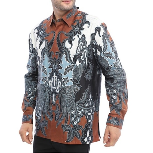 

Men's Shirt Floral Vintage Turndown Orange 3D Print Outdoor Street Long Sleeve Button-Down Print Clothing Apparel Vintage Fashion Designer Casual