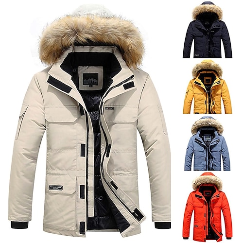 

men's winter padded jacket warm puffer jacket fur hooded coat military fleece jacket casual quilted jacket thicken sweat jacket lightweight long sleeve outerwear windproof parka trench coat overcoat