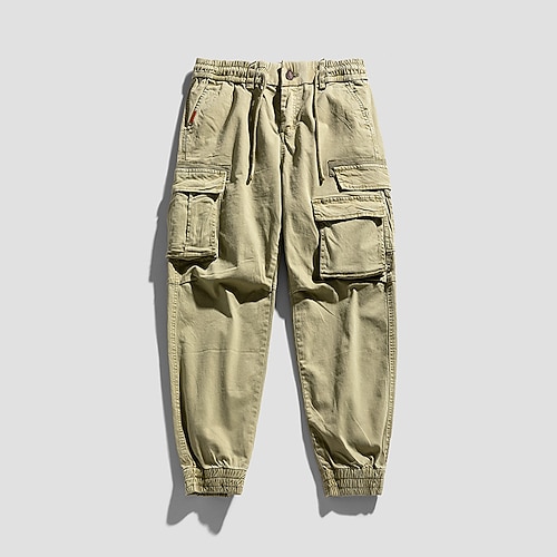 

Men's Parachute Pants Pocket Solid Colored Windproof Breathable Ankle-Length Going out Work Classic Style Chino Yellow Army Green Micro-elastic
