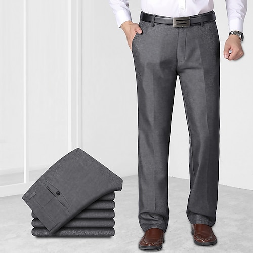 

Men's Dress Pants Trousers Straight Leg Solid Color Breathable Wearable Business Casual Daily Retro Vintage Formal Dusty Blue Dark Gray Stretchy