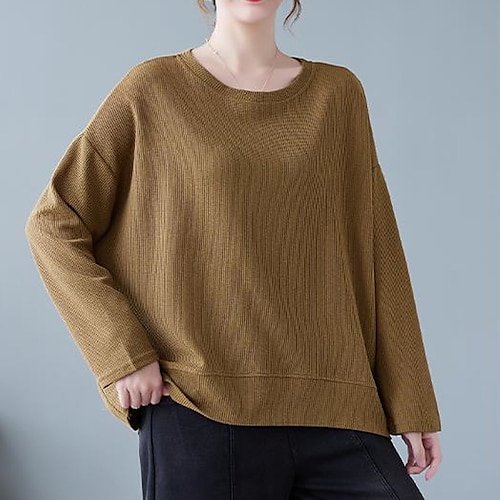

Women's Pullover Sweater jumper Jumper Ribbed Knit Knitted Pure Color Crew Neck Stylish Casual Outdoor Daily Winter Fall Coffee Gray One-Size / Cotton / Long Sleeve / Cotton / Holiday / Regular Fit