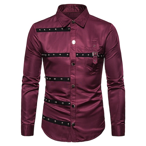 

Men's Vintage Shirt Regular Fit Long Sleeve Square Neck Solid Color Cotton Blend Burgundy Army Green Black 2022