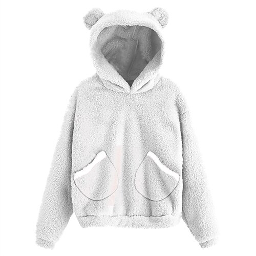 

Women's Plus Size Tops Hoodie Sweatshirt Plain Pocket Long Sleeve Hooded Casual Teddy Going out Weekend Polyester Winter Fall Blue Purple