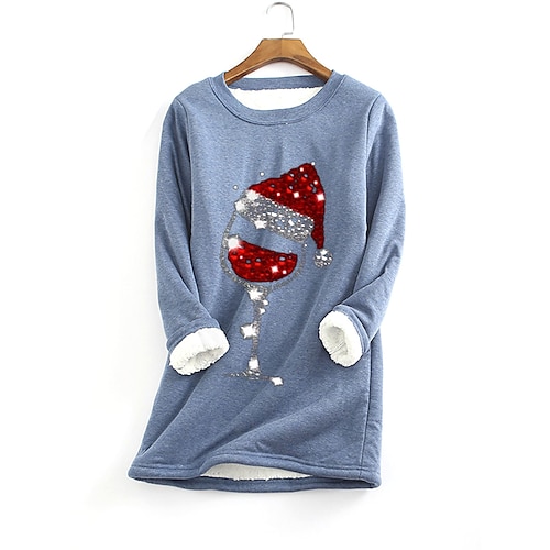 

Women's Sweatshirt Pullover Sherpa Fleece Teddy Blue Purple Pink Graphic Christmas Round Neck Long Sleeve Fleece S M L XL 2XL 3XL