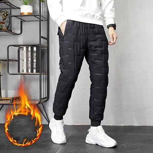 

Men's Fleece Pants Joggers Winter Pants Trousers Casual Pants Pocket Drawstring Elastic Waist Solid Color Comfort Warm Daily Going out Streetwear Basic Stylish Black Micro-elastic