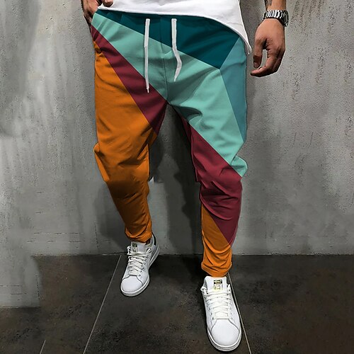 

Men's Joggers Trousers Casual Pants Drawstring Elastic Waist Print Color Block Graphic Prints Comfort Breathable Casual Daily Streetwear Basic Fashion Yellow Orange Micro-elastic / Elasticity