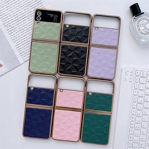 

Phone Case For Samsung Galaxy Flip Z Flip 4 Z Flip 3 Portable Plating Flip Solid Colored PC PU Leather